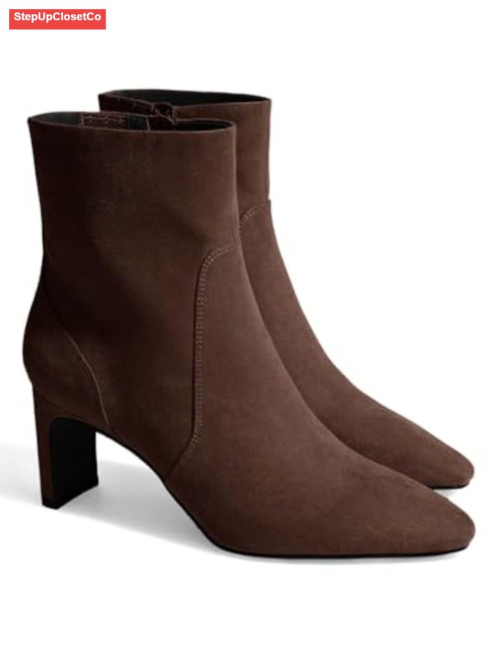 Faux Suede Chunky Low Heel Ankle Boots Square Pointed Toe Side Zipper Booties